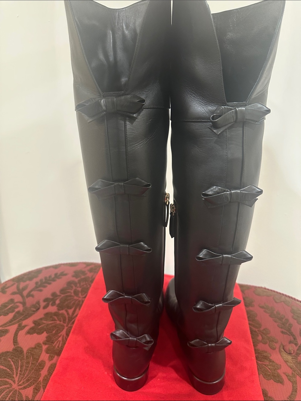 Valentino Black Leather Over-the-Knee Boots with Rear Bow Details